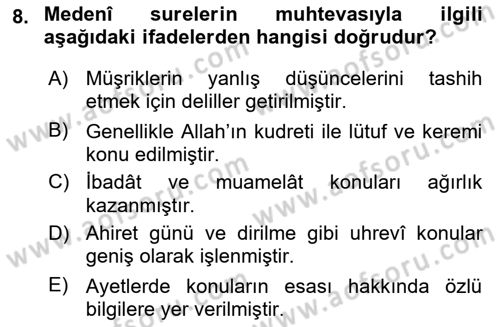 Tefsir Tarihi ve Usulü Dersi 2021 - 2022 Yılı (Vize) Ara Sınav Soruları 8. Soru