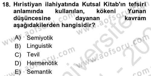 Tefsir Tarihi ve Usulü Dersi 2021 - 2022 Yılı (Final) Dönem Sonu Sınav Soruları 18. Soru