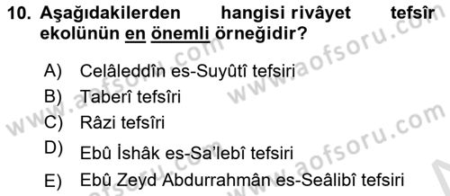 Tefsir Tarihi ve Usulü Dersi 2021 - 2022 Yılı Yaz Okulu Sınav Soruları 10. Soru
