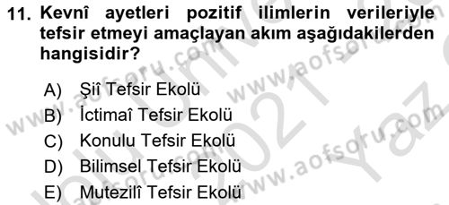Tefsir Tarihi ve Usulü Dersi 2021 - 2022 Yılı Yaz Okulu Sınav Soruları 11. Soru