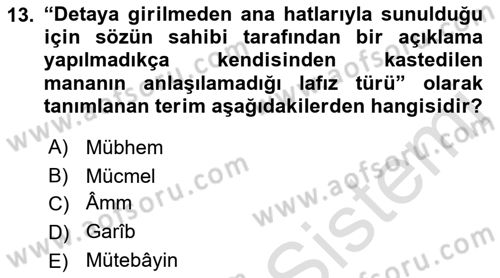 Tefsir Tarihi ve Usulü Dersi 2021 - 2022 Yılı Yaz Okulu Sınav Soruları 13. Soru