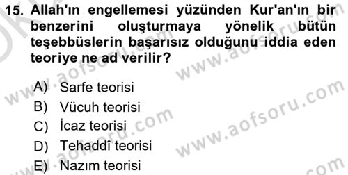 Tefsir Tarihi ve Usulü Dersi 2021 - 2022 Yılı Yaz Okulu Sınav Soruları 15. Soru