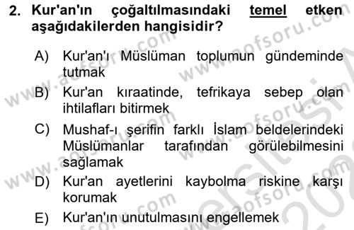 Tefsir Tarihi ve Usulü Dersi 2021 - 2022 Yılı Yaz Okulu Sınav Soruları 2. Soru
