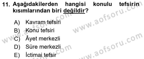 Tefsir Tarihi ve Usulü Dersi 2022 - 2023 Yılı Yaz Okulu Sınav Soruları 11. Soru