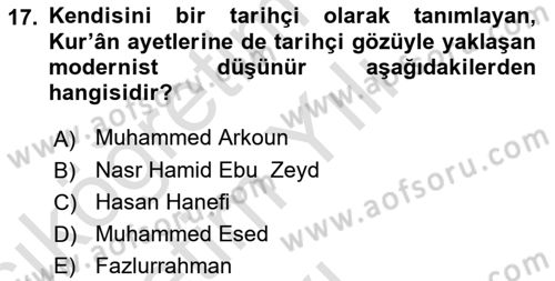 Tefsir Tarihi ve Usulü Dersi 2022 - 2023 Yılı Yaz Okulu Sınav Soruları 17. Soru