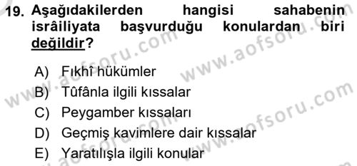 Tefsir Tarihi ve Usulü Dersi 2022 - 2023 Yılı Yaz Okulu Sınav Soruları 19. Soru