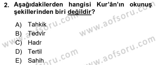 Tefsir Tarihi ve Usulü Dersi 2022 - 2023 Yılı Yaz Okulu Sınav Soruları 2. Soru