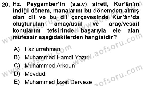 Tefsir Tarihi ve Usulü Dersi 2022 - 2023 Yılı Yaz Okulu Sınav Soruları 20. Soru