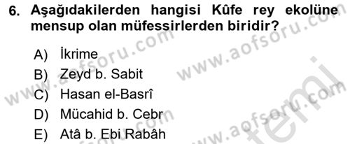 Tefsir Tarihi ve Usulü Dersi 2022 - 2023 Yılı Yaz Okulu Sınav Soruları 6. Soru