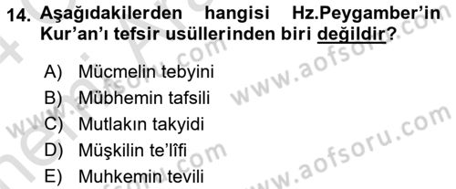 Tefsir Tarihi ve Usulü Dersi 2023 - 2024 Yılı (Vize) Ara Sınavı 14. Soru