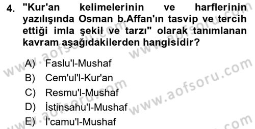 Tefsir Tarihi ve Usulü Dersi 2023 - 2024 Yılı (Vize) Ara Sınavı 4. Soru