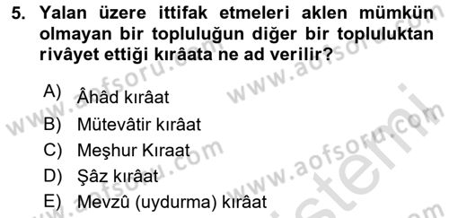 Tefsir Tarihi ve Usulü Dersi 2023 - 2024 Yılı (Vize) Ara Sınavı 5. Soru