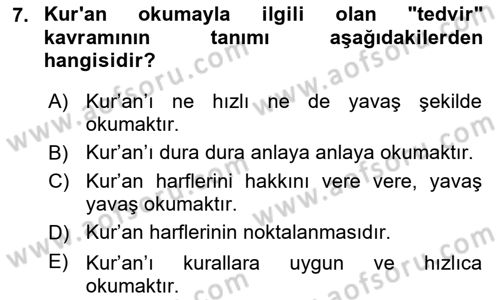 Tefsir Tarihi ve Usulü Dersi 2023 - 2024 Yılı (Vize) Ara Sınavı 7. Soru