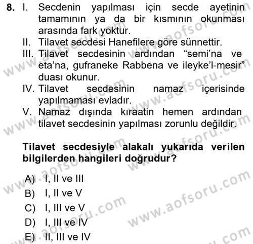 Tefsir Tarihi ve Usulü Dersi 2023 - 2024 Yılı (Vize) Ara Sınavı 8. Soru