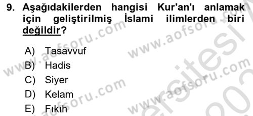 Tefsir Tarihi ve Usulü Dersi 2023 - 2024 Yılı (Vize) Ara Sınavı 9. Soru