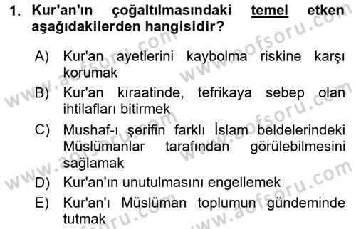 Tefsir Tarihi ve Usulü Dersi 2023 - 2024 Yılı (Final) Dönem Sonu Sınav Soruları 1. Soru