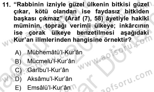 Tefsir Tarihi ve Usulü Dersi 2023 - 2024 Yılı (Final) Dönem Sonu Sınav Soruları 11. Soru