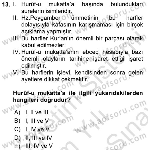 Tefsir Tarihi ve Usulü Dersi 2023 - 2024 Yılı (Final) Dönem Sonu Sınav Soruları 13. Soru