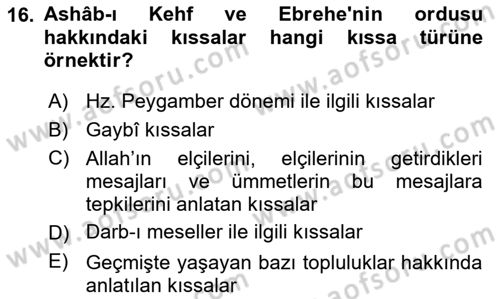 Tefsir Tarihi ve Usulü Dersi 2023 - 2024 Yılı (Final) Dönem Sonu Sınav Soruları 16. Soru