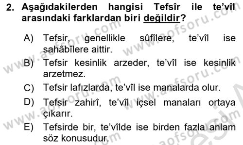 Tefsir Tarihi ve Usulü Dersi 2023 - 2024 Yılı (Final) Dönem Sonu Sınav Soruları 2. Soru