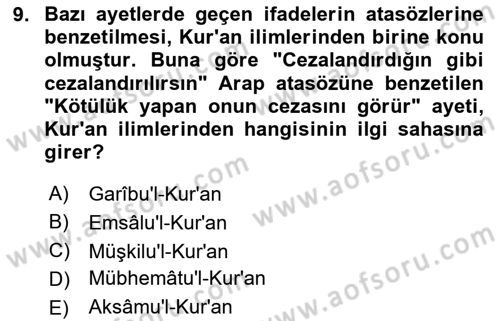 Tefsir Tarihi ve Usulü Dersi 2023 - 2024 Yılı (Final) Dönem Sonu Sınav Soruları 9. Soru
