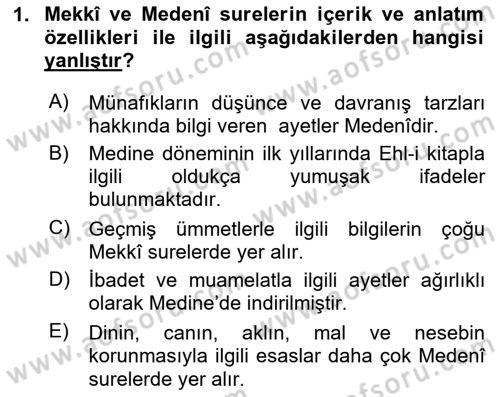 Tefsir Tarihi ve Usulü Dersi 2023 - 2024 Yılı Yaz Okulu Sınav Soruları 1. Soru