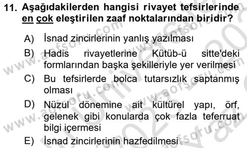 Tefsir Tarihi ve Usulü Dersi 2023 - 2024 Yılı Yaz Okulu Sınav Soruları 11. Soru