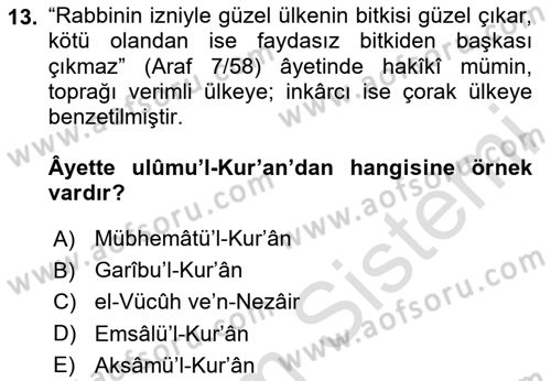 Tefsir Tarihi ve Usulü Dersi 2023 - 2024 Yılı Yaz Okulu Sınav Soruları 13. Soru