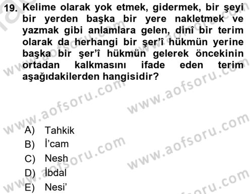 Tefsir Tarihi ve Usulü Dersi 2023 - 2024 Yılı Yaz Okulu Sınav Soruları 19. Soru
