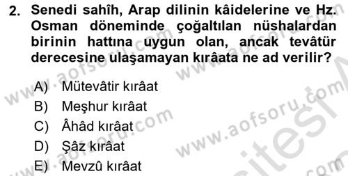 Tefsir Tarihi ve Usulü Dersi 2023 - 2024 Yılı Yaz Okulu Sınav Soruları 2. Soru