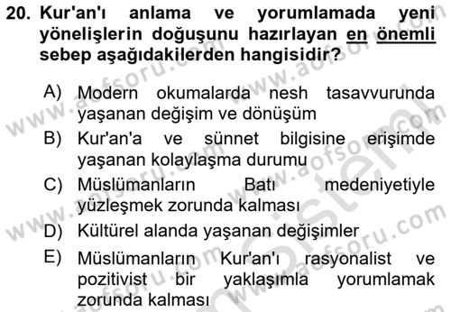 Tefsir Tarihi ve Usulü Dersi 2023 - 2024 Yılı Yaz Okulu Sınav Soruları 20. Soru