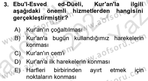 Tefsir Tarihi ve Usulü Dersi 2023 - 2024 Yılı Yaz Okulu Sınav Soruları 3. Soru