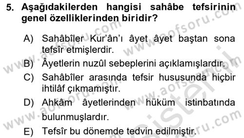 Tefsir Tarihi ve Usulü Dersi 2023 - 2024 Yılı Yaz Okulu Sınav Soruları 5. Soru