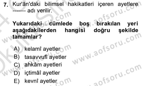 Tefsir Tarihi ve Usulü Dersi 2023 - 2024 Yılı Yaz Okulu Sınav Soruları 7. Soru