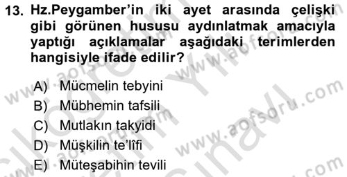 Tefsir Tarihi ve Usulü Dersi 2024 - 2025 Yılı (Vize) Ara Sınav Soruları 13. Soru