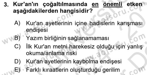 Tefsir Tarihi ve Usulü Dersi 2024 - 2025 Yılı (Vize) Ara Sınav Soruları 3. Soru