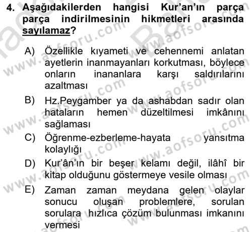 Tefsir Tarihi ve Usulü Dersi 2024 - 2025 Yılı (Vize) Ara Sınav Soruları 4. Soru