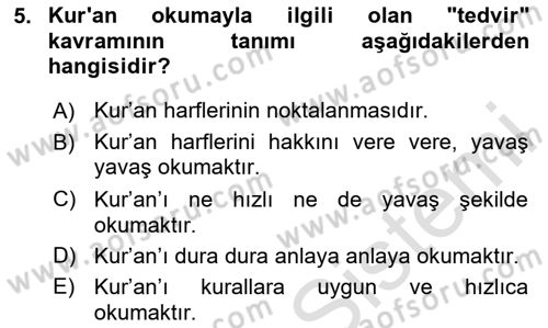Tefsir Tarihi ve Usulü Dersi 2024 - 2025 Yılı (Vize) Ara Sınav Soruları 5. Soru