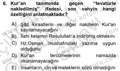 Tefsir Tarihi ve Usulü Dersi 2024 - 2025 Yılı (Vize) Ara Sınav Soruları 6. Soru