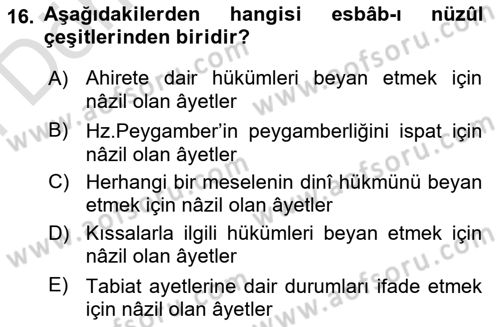 Tefsir Tarihi ve Usulü Dersi 2024 - 2025 Yılı (Final) Dönem Sonu Sınav Soruları 16. Soru