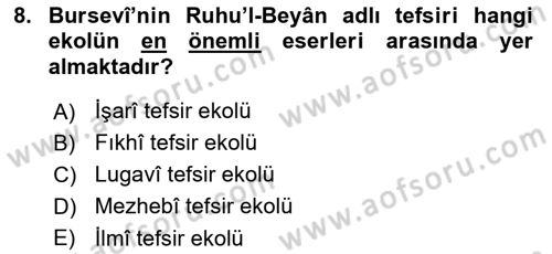 Tefsir Tarihi ve Usulü Dersi 2024 - 2025 Yılı (Final) Dönem Sonu Sınav Soruları 8. Soru