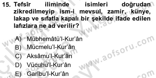 Tefsir Tarihi ve Usulü Dersi 2024 - 2025 Yılı Yaz Okulu Sınav Soruları 15. Soru