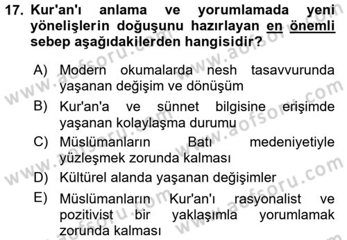 Tefsir Tarihi ve Usulü Dersi 2024 - 2025 Yılı Yaz Okulu Sınav Soruları 17. Soru