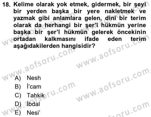 Tefsir Tarihi ve Usulü Dersi 2024 - 2025 Yılı Yaz Okulu Sınav Soruları 18. Soru