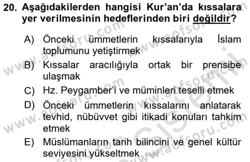 Tefsir Tarihi ve Usulü Dersi 2024 - 2025 Yılı Yaz Okulu Sınav Soruları 20. Soru