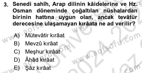 Tefsir Tarihi ve Usulü Dersi 2024 - 2025 Yılı Yaz Okulu Sınav Soruları 3. Soru