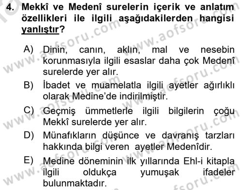 Tefsir Tarihi ve Usulü Dersi 2024 - 2025 Yılı Yaz Okulu Sınav Soruları 4. Soru