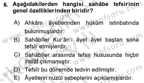 Tefsir Tarihi ve Usulü Dersi 2024 - 2025 Yılı Yaz Okulu Sınav Soruları 6. Soru
