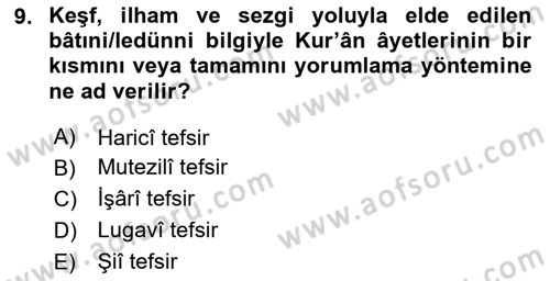 Tefsir Tarihi ve Usulü Dersi 2024 - 2025 Yılı Yaz Okulu Sınav Soruları 9. Soru