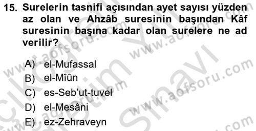 Tefsir Tarihi ve Usulü Dersi 2025 - 2026 Yılı (Vize) Ara Sınav Soruları 15. Soru